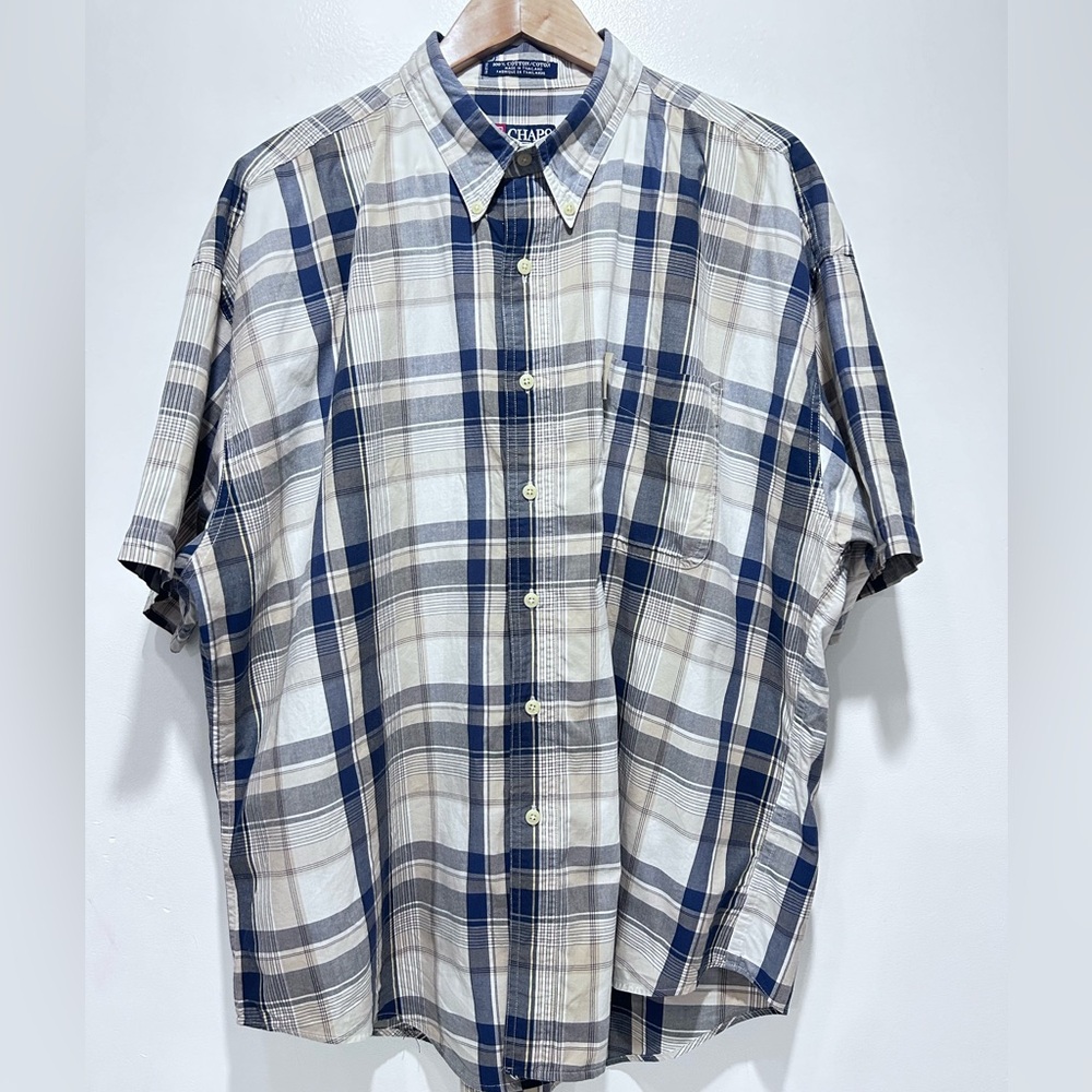 Chaps Ralph Lauren Men’s Blue Plaid Button Down Shirt 100%‎ Cotton Size XL